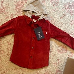 Red corduroy button down with hood